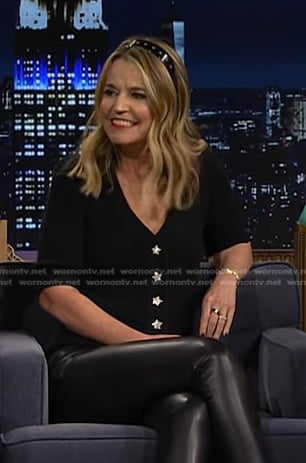 Savannah's black star button cardigan at The Tonight Show on Today