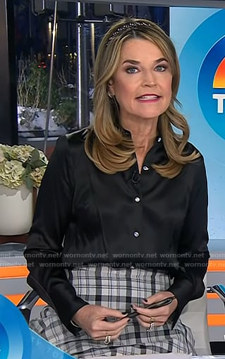 Savannah’s black embellished button shirt on Today