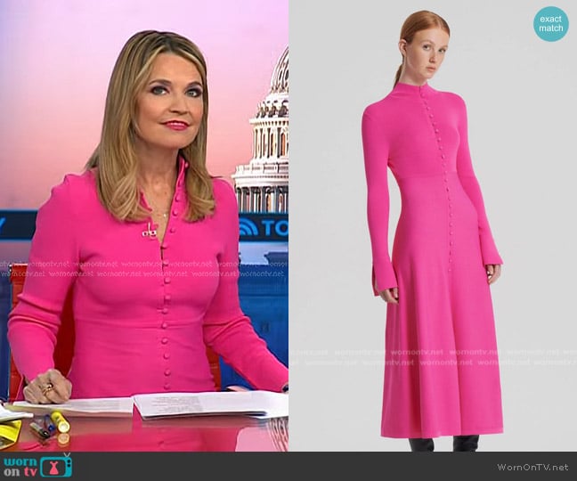 Scanlan Theodore Crepe Knit Button Polo Dress in Fuchsia worn by Savannah Guthrie on Today