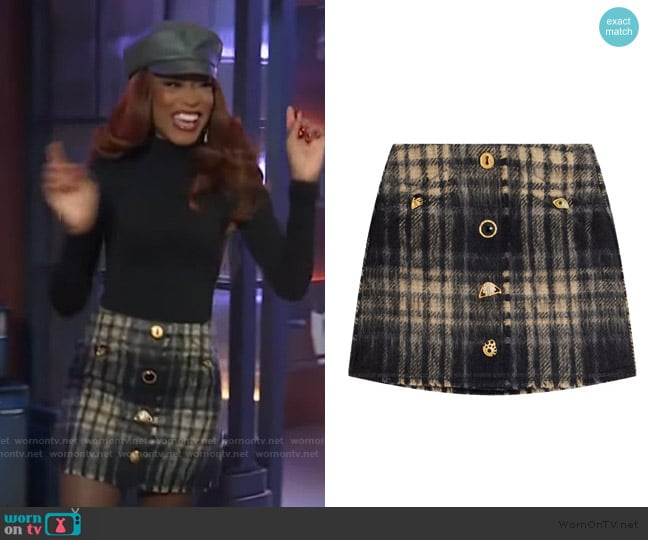 Schiaparelli Wool Tartan Mini Skirt worn by Keke Palmer on The Kelly Clarkson Show