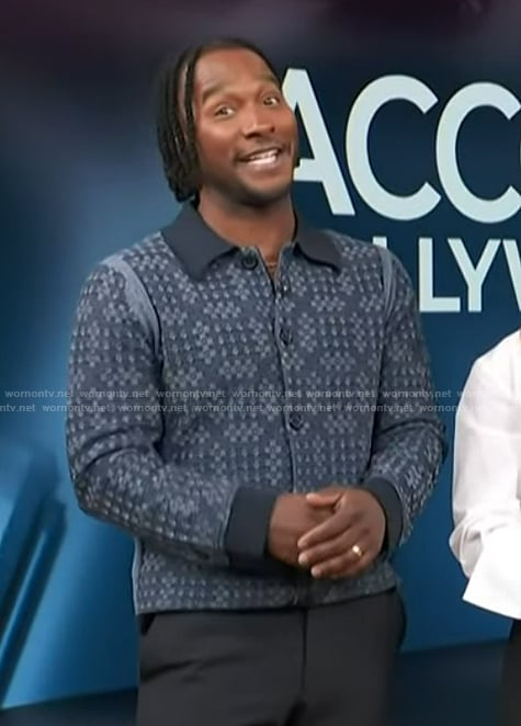 Scott’s blue knit cardigan on Access Hollywood