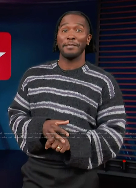 Scott's striped oversized sweater on Access Hollywood