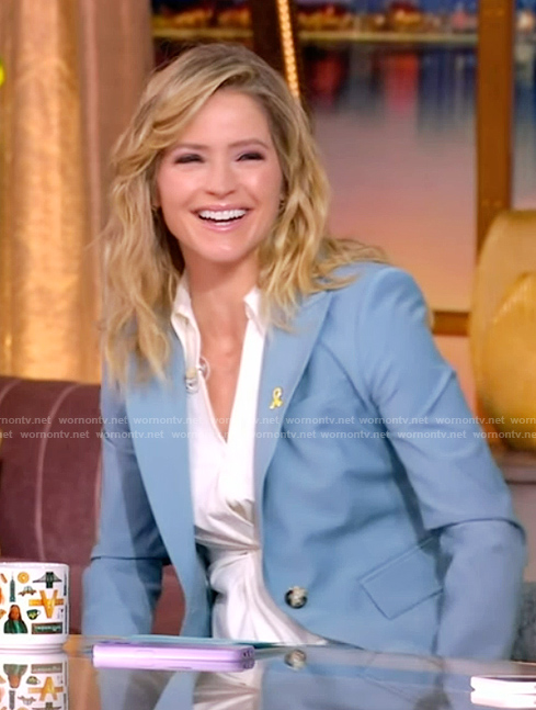 Sara’s blue blazer and twist front blouse on The View