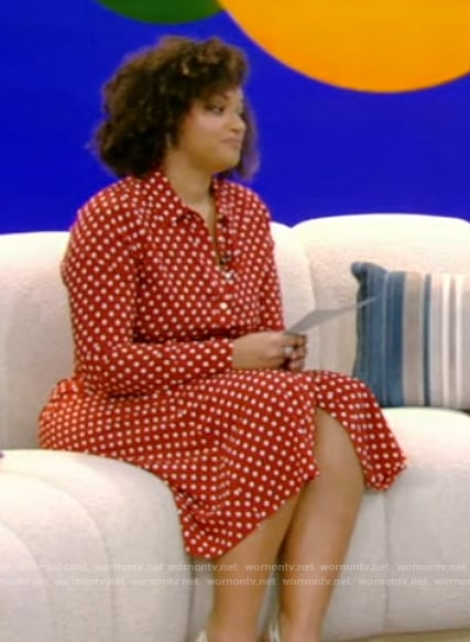 Rachel Rodgers’s red polka dot print shirtdress on Live with Kelly and Mark