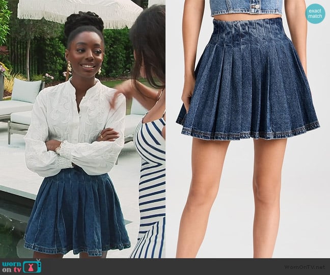 Self Portrait Pleated Denim Miniskirt worn by Venita Aspen on Southern Charm