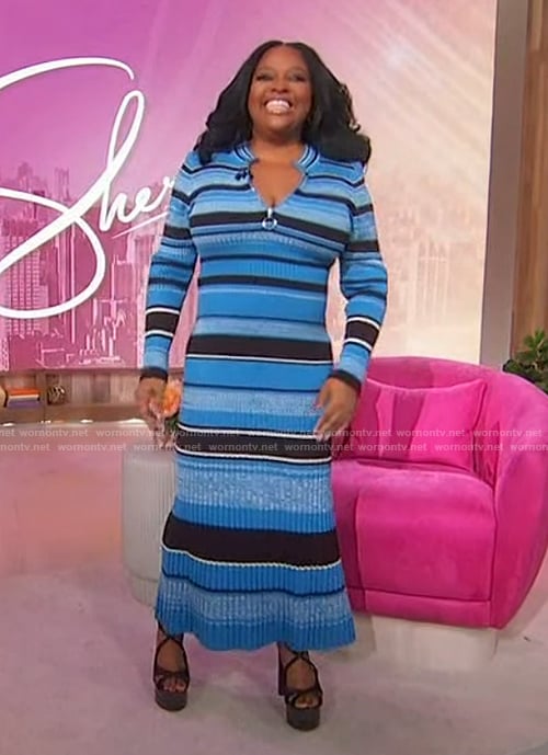 Sherri's blue stripe knit dress on Sherri