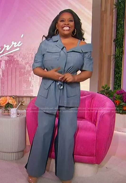 Sherri's denim belted jacket and jeans on Sherri