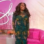 Sherri’s green floral print ruched dress on Sherri