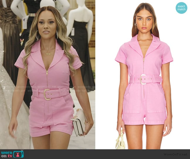 Show Me Your Mumu Outlaw Romper worn by Ashley Darby on The Real Housewives of Potomac