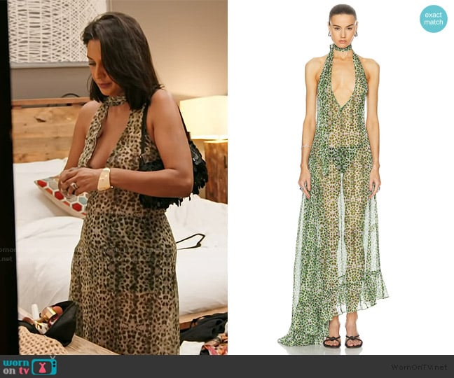 Siedres Arin Halter Neck Maxi Dress worn by Jessel Taank on The Real Housewives of New York City