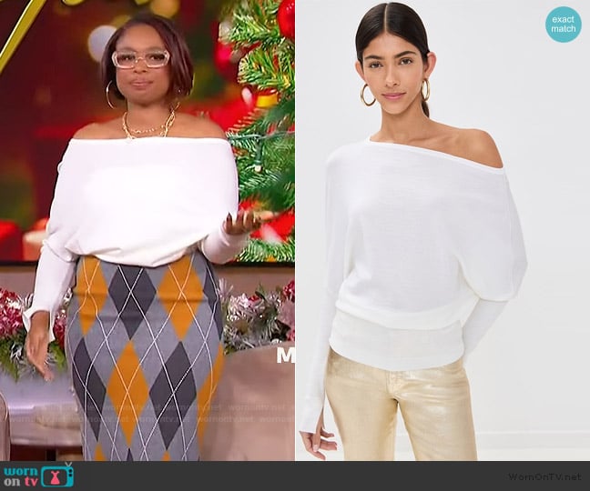 Simkhai Lavina Draped Off Shoulder Sweater worn by Jennifer Hudson on The Jennifer Hudson Show