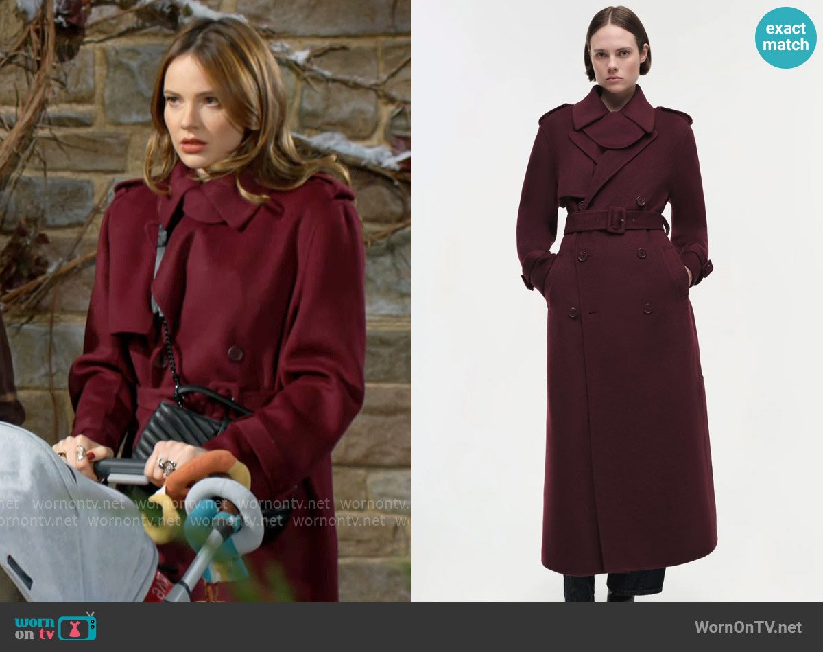 Simkhai Rumi Belted Long Coat worn by Tessa Porter (Cait Fairbanks) on The Young and the Restless