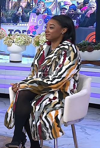 Simone Biles’s multicolor striped fur coat on Today