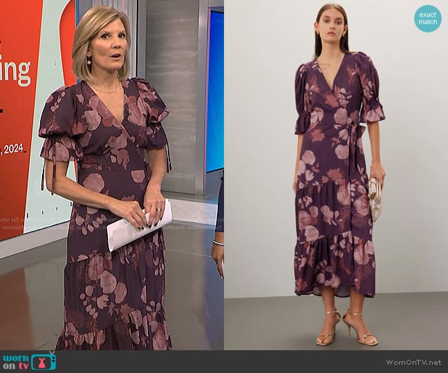 Slate & Willow Floral Midi Wrap Dress in Purple worn by Kate Snow on NBC News Daily