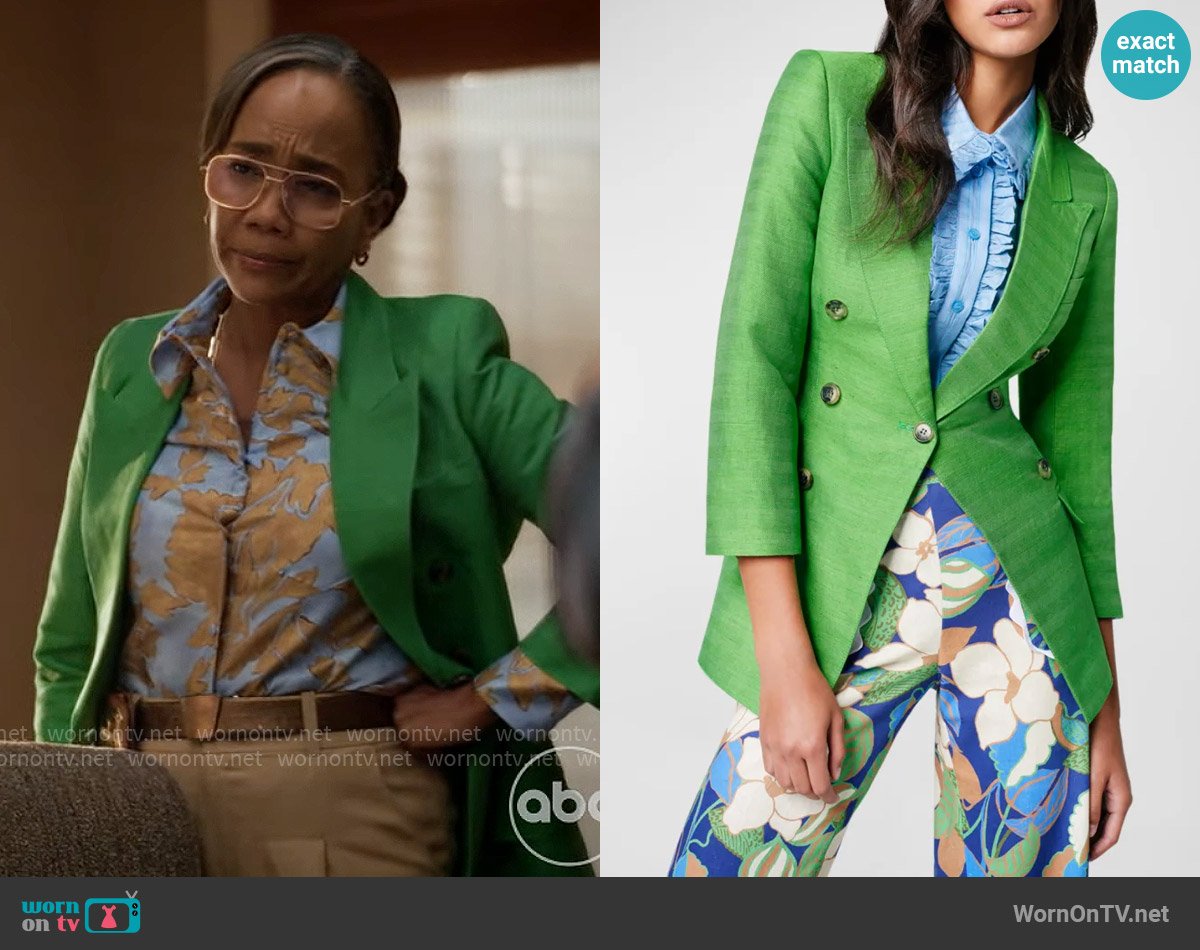 Smythe Not a DB Cropped-Sleeve Linen Silk Blazer worn by Amanda Wagner (Sonja Sohn) on Will Trent