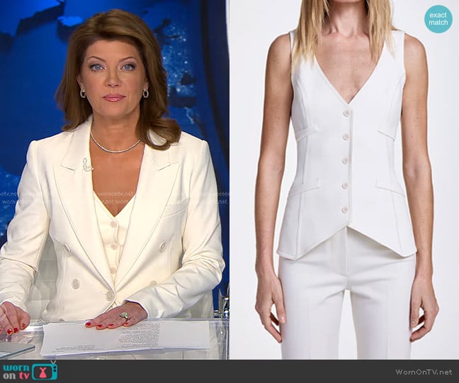 Smythe Waistcoat in Chalk worn by Norah O'Donnell on CBS Evening News