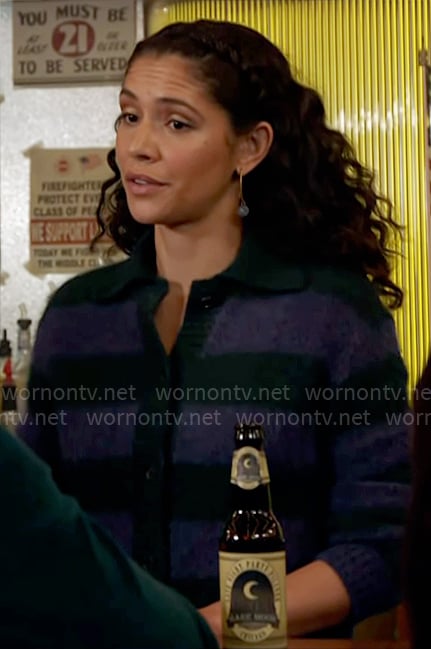 Stella’s blue and green striped cardigan on Chicago Fire