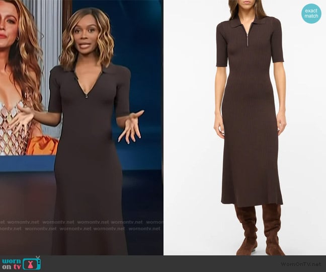 Staud Roland Short-Sleeve Rib-Knit Midi Dress worn by Zuri Hall on Access Hollywood