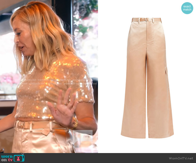 Staud Belted Satin-finish Palazzo Pants worn by Sutton Stracke on The Real Housewives of Beverly Hills