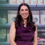 Stefani Sassos’s purple cowl neck satin dress on Good Morning America