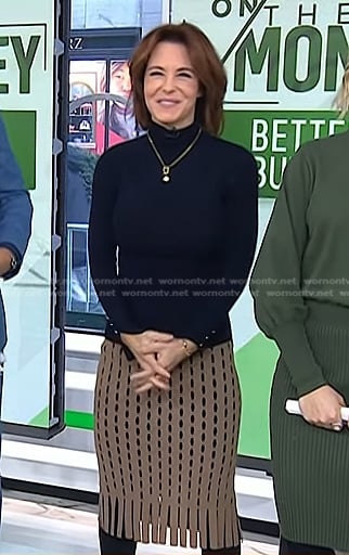 Stephanie Ruhle's navy button cuff turtleneck and beige skirt on Today