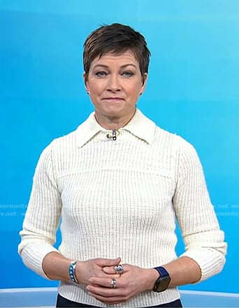 Stephanie's white knit polo sweater on Today