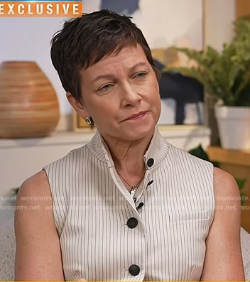 Stephanie's white pinstripe vest on Today