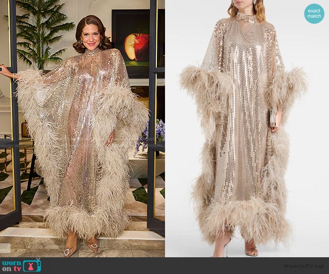 Taller Marmo Casta Diva Disco feather-trimmed sequined kaftan worn by Brynn Whitfield on The Real Housewives of New York City