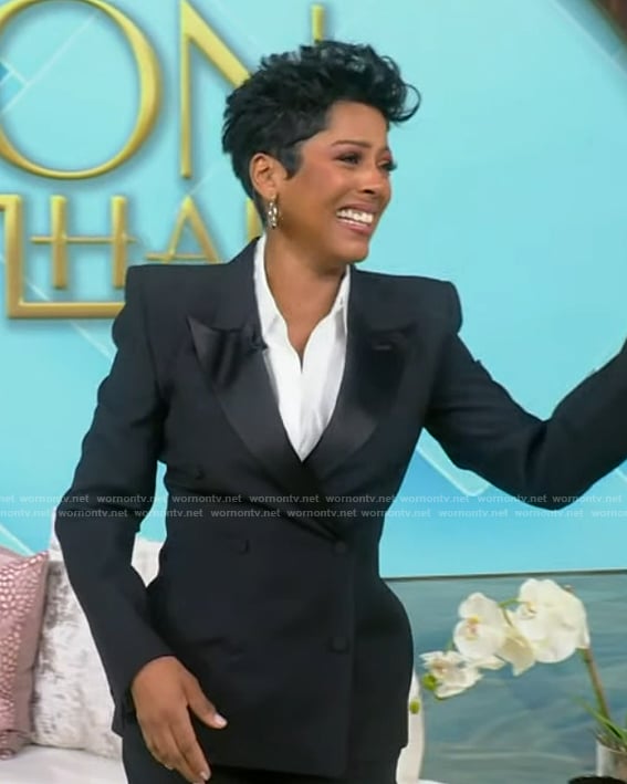 Tamron’s black double breasted blazer on Tamron Hall Show