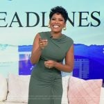 Tamron’s sage ruched front dress on Tamron Hall Show