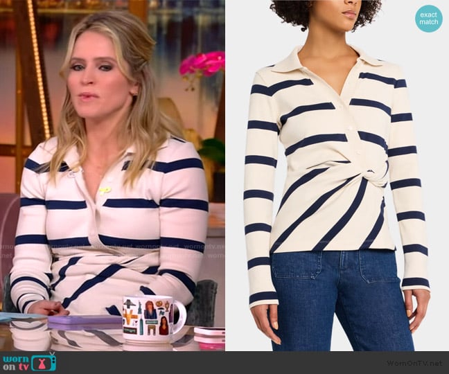 Tanya Taylor Ellicot Stripe Twist-Front Top worn by Sara Haines on The View