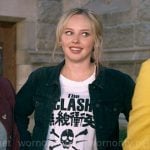 Taylor's The Clash t-shirt and leopard checkerboard jeans on The Sex Lives of College Girls