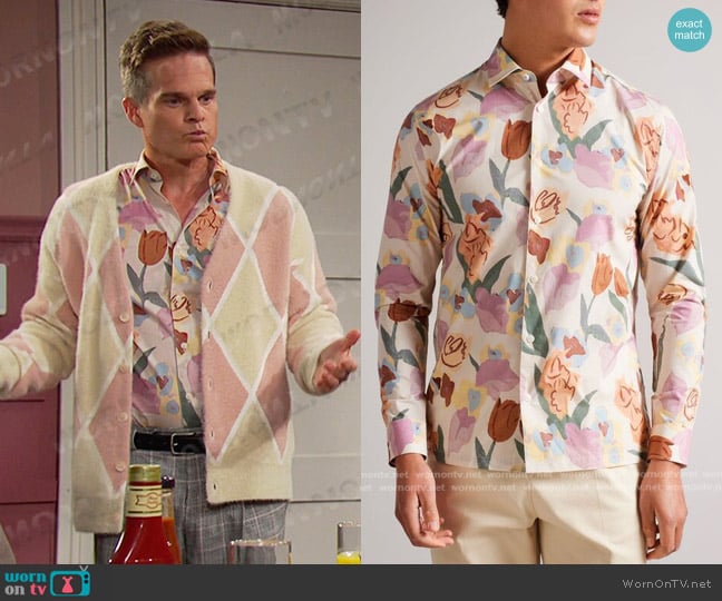 Ted Baker Lorva Cotton Floral Print Button Down Shirt worn by Leo Stark (Greg Rikaart) on Days of our Lives