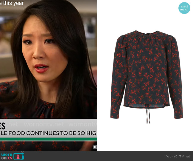 Thakoon Collective Floral Puff Sleeve Top worn by Nancy Chen on CBS Mornings