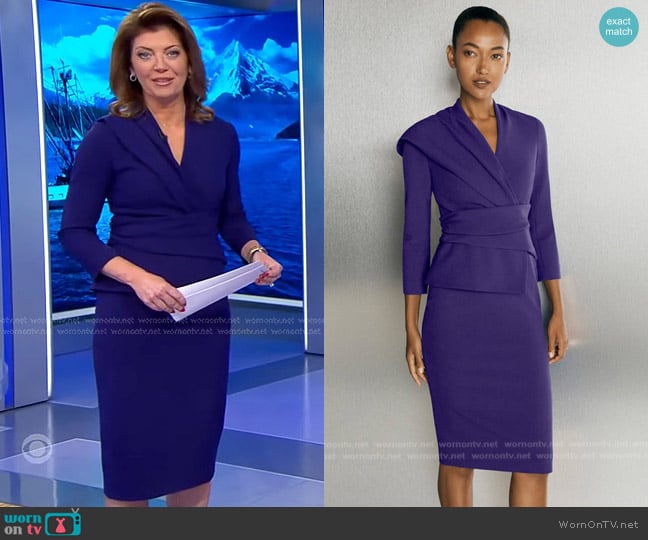 Norah’s purple v-neck dress on CBS Evening News