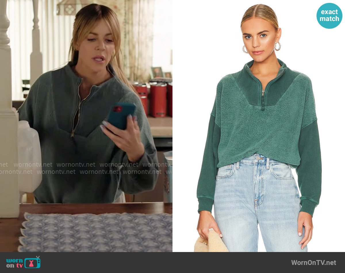 The Great Trail Sweatshirt in Green Grove worn by Morgan Gillory (Kaitlin Olson) on High Potential