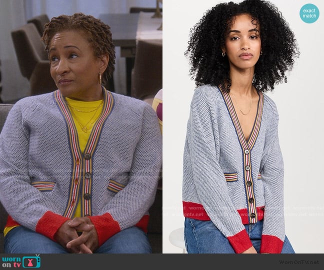 The Great The Varsity Cardgian worn by Lucretia Turner (Wanda Sykes) on The Upshaws