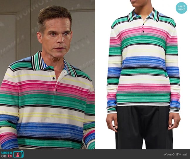 The Kooples Wool Blend Stripe Long Sleeve Polo Shirt worn by Leo Stark (Greg Rikaart) on Days of our Lives