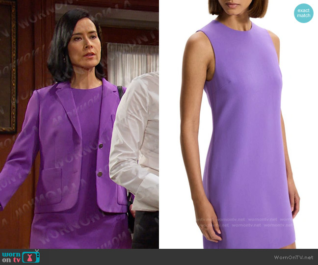 Theory Easy Mini Shift Dress in Bright Peony worn by Amy Choi (Shi Ne Nielson) on Days of our Lives