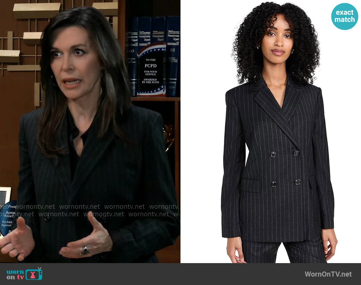 Theory Slim Double Breasted Jacket worn by Anna Devane (Finola Hughes) on General Hospital