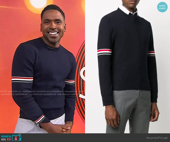 Thom Browne Milano Stitch Crew Neck Jumper worn by Justin Sylvester on Today