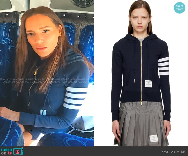 Thom Browne 4-Bar Hoodie in Navy worn by Meredith Marks on The Real Housewives of Salt Lake City