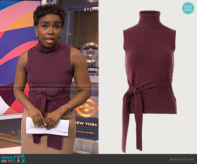 Toccin Tie Front Turtleneck Top worn by Zinhle Essamuah on NBC News Daily