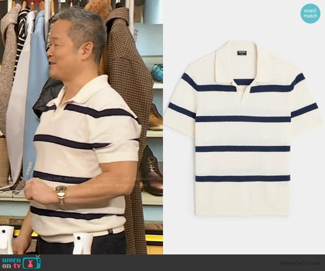 Todd Snyder Boucle Stripe Polo in Bisque worn by Danny Seo (Danny Seo) on Uncategorized