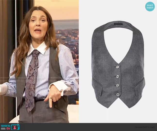 Tom Ford Virgin Wool Twill Halter Vest worn by Drew Barrymore on The Drew Barrymore Show