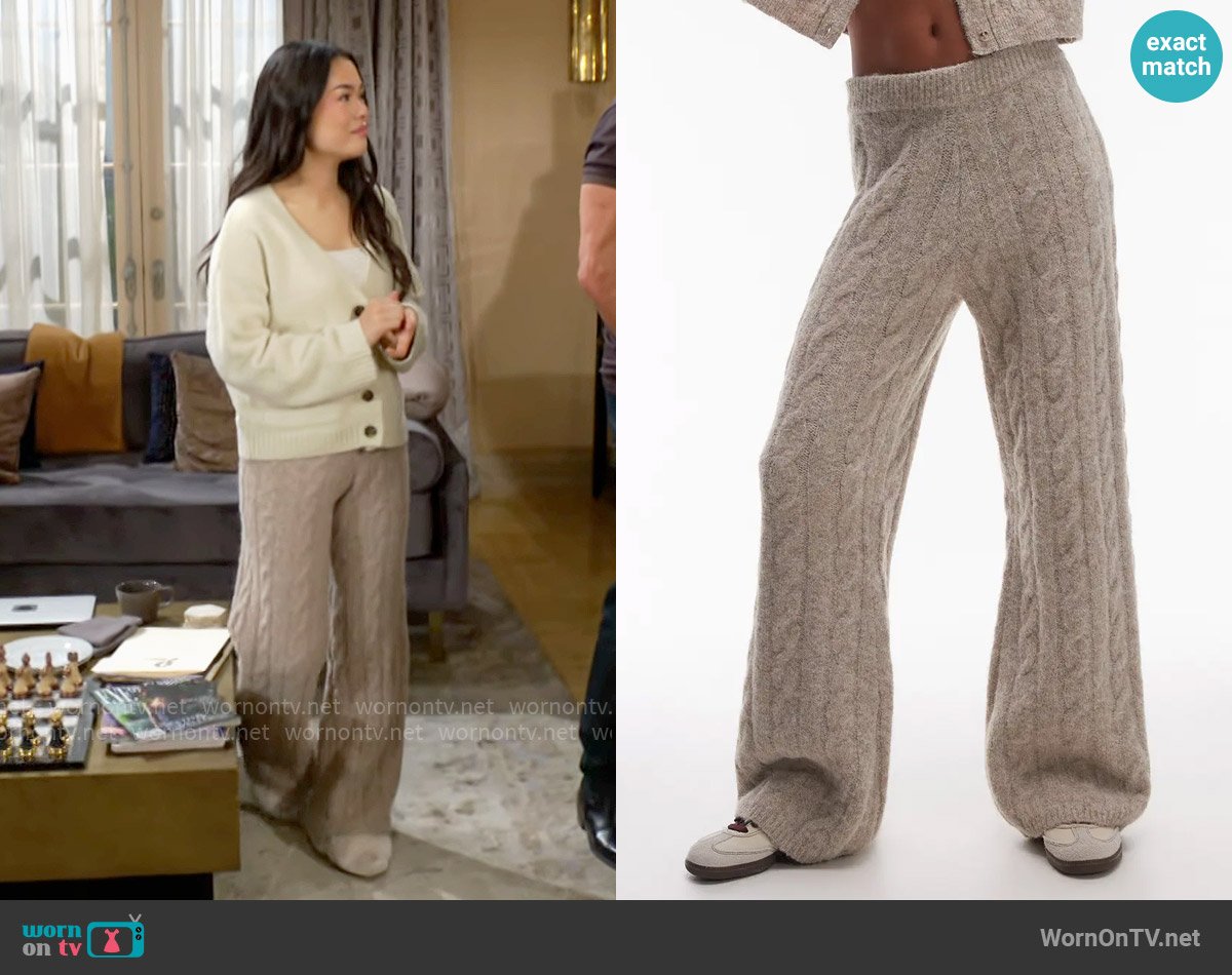 Topshop Fluffy Cable Knit Pants worn by Luna (Lisa Yamada) on The Bold and the Beautiful