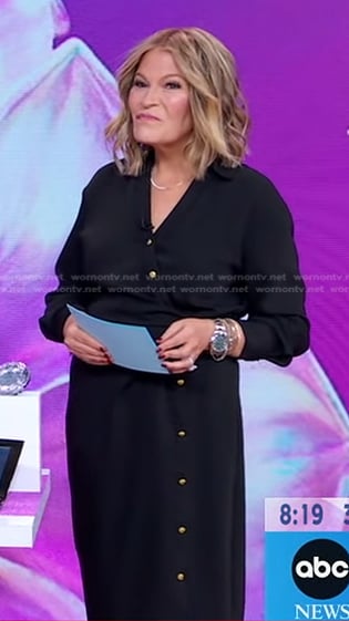 Tory’s black asymmetric button shirtdress on Good Morning America