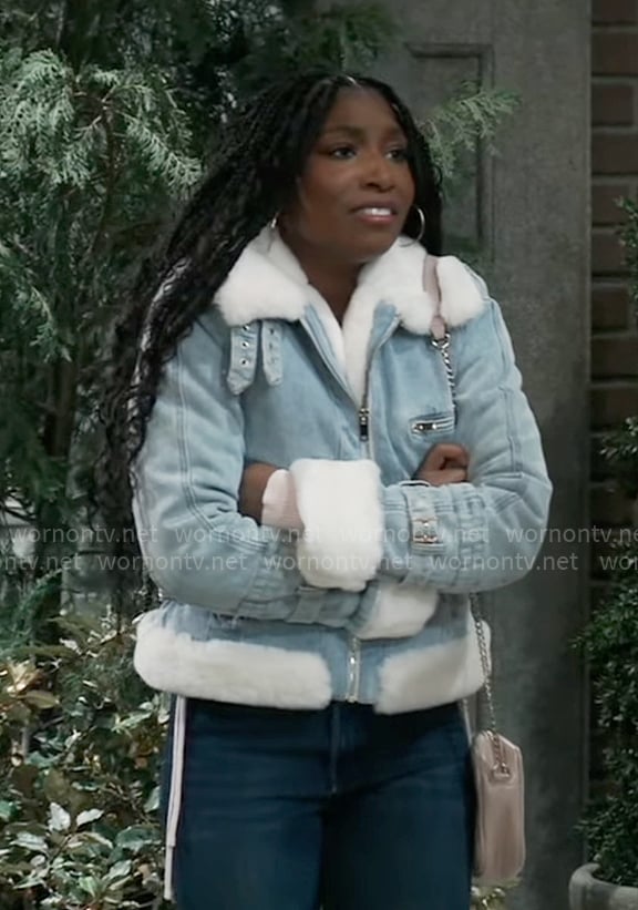 Trina's denim and fur jacket on General Hospital