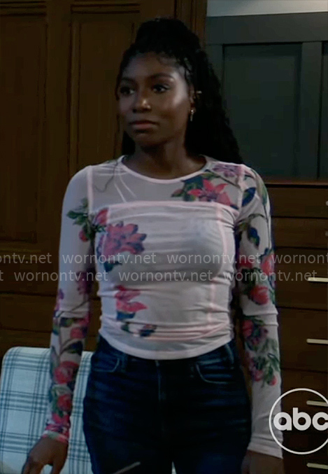 Trina’s floral mesh top on General Hospital