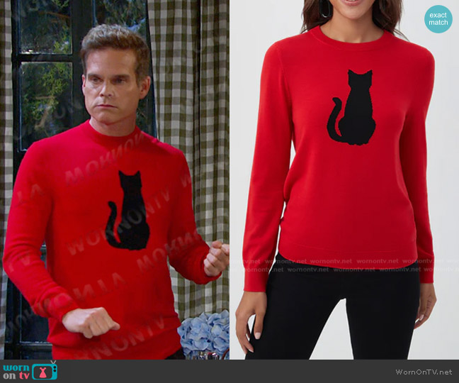 Trina Turk Ziggy Sweater in Reina Red worn by Leo Stark (Greg Rikaart) on Days of our Lives